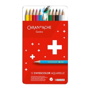 KREDKI SWISSCOLOR AKWARELOWE, METALOWE PUDEŁKO 12SZT, CARAN D'ACHE