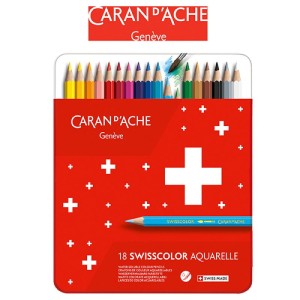 KREDKI SWISSCOLOR AKWARELOWE, METALOWE PUDEŁKO 18SZT, CARAN D'ACHE