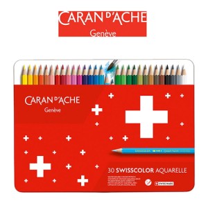 KREDKI SWISSCOLOR AKWARELOWE, METALOWE PUDEŁKO 30SZT, CARAN D'ACHE