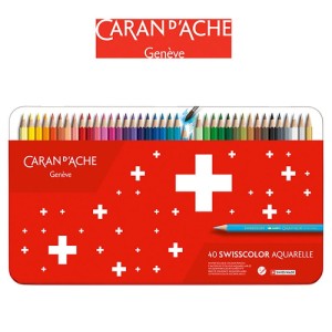KREDKI SWISSCOLOR AKWARELOWE, METALOWE PUDEŁKO 40SZT, CARAN D'ACHE