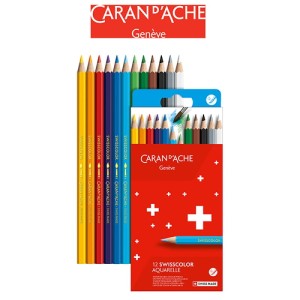 KREDKI SWISSCOLOR AKWARELOWE, KARTONOWE PUDEŁKO 12SZT, CARAN D'ACHE