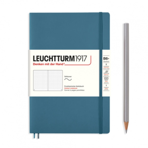 NOTATNIK LEUCHTTURM1917 PAPERBACK (B6+) MIĘKKA OPRAWA STONE BLUE, W KROPKI