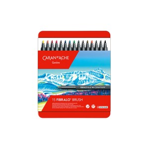 FLAMASTRY, CARAN D'ACHE, FIBRALO BRUSH, 15SZT W METALOWYM PUDEŁKU