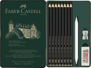 OŁÓWEK ARTYSTYCZNY PITT GRAPHITE MATT 8 SZT. + AKCESORIA OPAKOWANIE METALOWE FABER-CASTELL