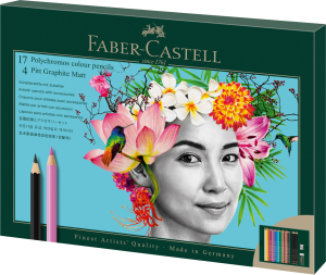 ZESTAW PREZENTOWY POLYCHROMOS & PITT GRAPHITE MAT 23 SZT. (17 KREDEK + 4 OŁÓWKI + AKCESORIA) FABER-CASTELL