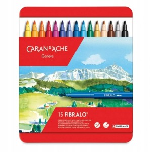 FLAMASTRY FIBRALO, CARAN D'ACHE, MEDIUM, 15SZT W METALOWYM PUDEŁKU